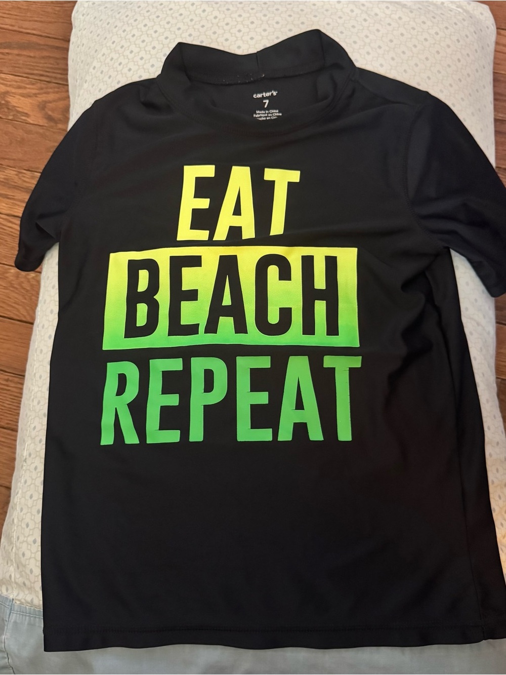 Carter's Black Swim Rash Guard with Green-Yellow Gradient 'EAT BEACH REPEAT'